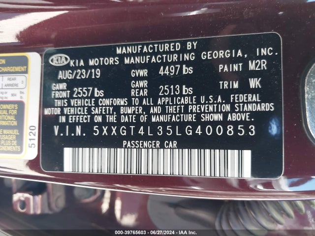 KIA Optima Lx 2020 5XXGT4L35LG400853 Image 9