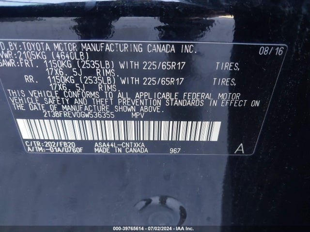 Toyota RAV4 LE 2016 2T3BFREV0GW536355 Image 9