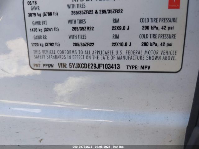 5YJXCDE29JF103413 Tesla Model X 100d/75d/p100d