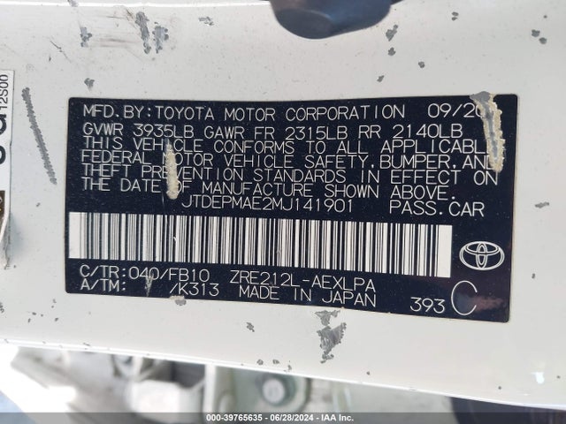 Toyota COROLLA LE 2021 JTDEPMAE2MJ141901 Image 9