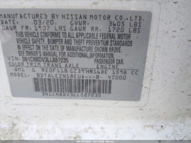 3N1CN8DV3LL887235 Nissan Versa S Xtronic Cvt