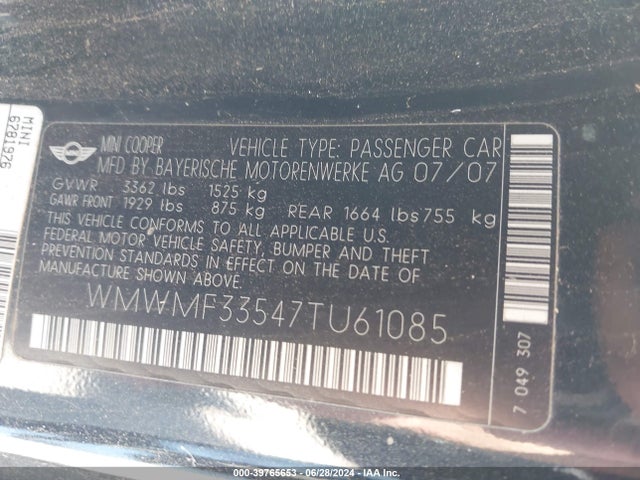 2007 MINI COOPER WMWMF33547TU61085 Photo 8