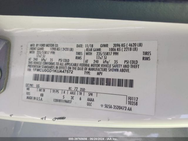 2019 FORD ESCAPE 1FMCU0GD1KUA47572 Photo 8