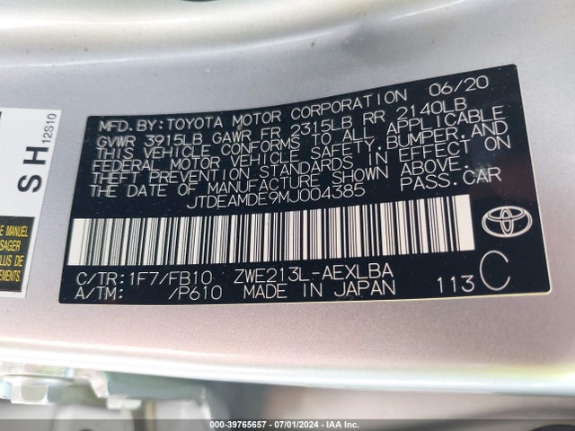 Toyota Corolla Hybrid Le 2021 JTDEAMDE9MJ004385 Image 9