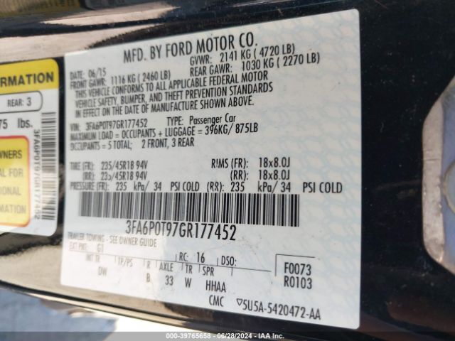 3FA6P0T97GR177452 Ford FUSION SE