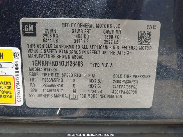 Chevrolet Traverse 2lt 2016 1GNKRHKD1GJ128403 Image 9