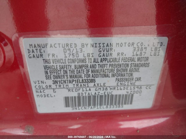 Nissan Versa 1.6 S+ 2014 3N1CN7AP1EL833385 Image 9