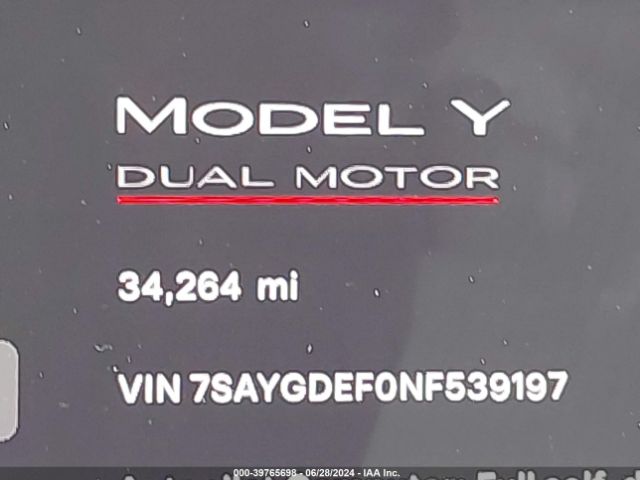7SAYGDEF0NF539197 Tesla Model Y Performance Dual Motor All-wheel Drive