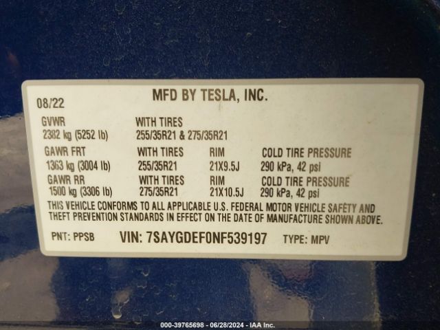 7SAYGDEF0NF539197 Tesla Model Y Performance Dual Motor All-wheel Drive