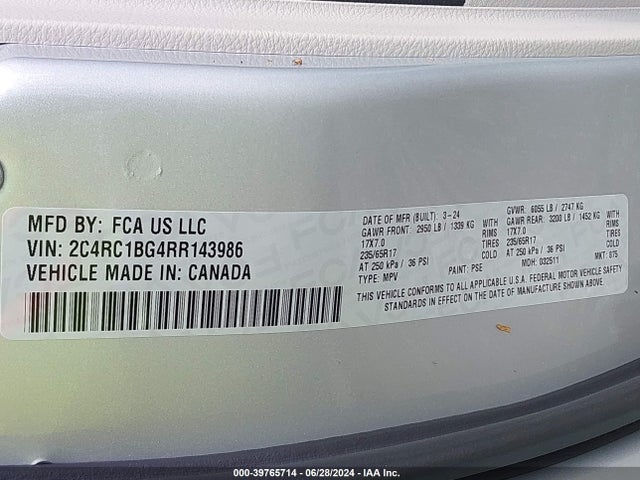 2C4RC1BG4RR143986 Chrysler Pacifica Touring L