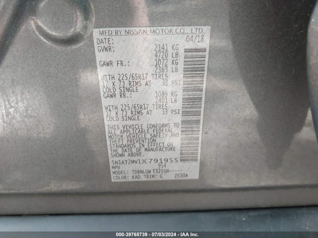 Nissan ROGUE SV 2018 5N1AT2MV1JC791955 Image 9