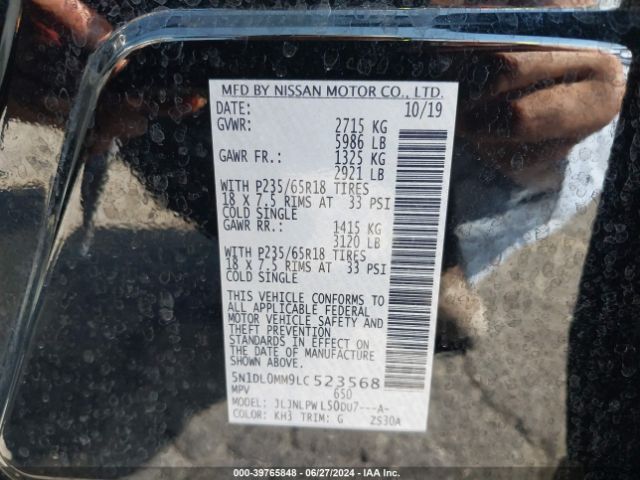 5N1DL0MM9LC523568 Infiniti Qx60 Pure Awd