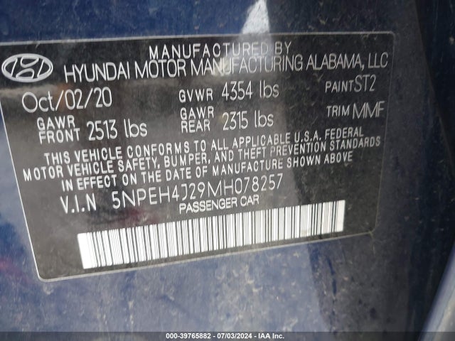 Hyundai Sonata Limited 2021 5NPEH4J29MH078257 Image 9