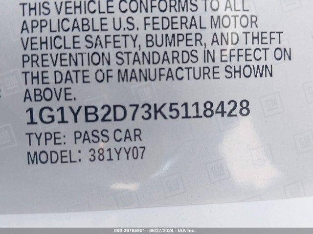 Chevrolet CORVETTE STINGRAY 2019 1G1YB2D73K5118428 Image 9
