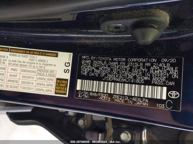 Toyota COROLLA LE 2021 JTDEPMAE6MJ141805 Image 9