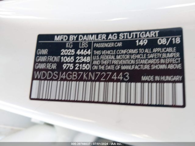 WDDSJ4GB7KN727443 Mercedes-Benz CLA 250 4MATIC
