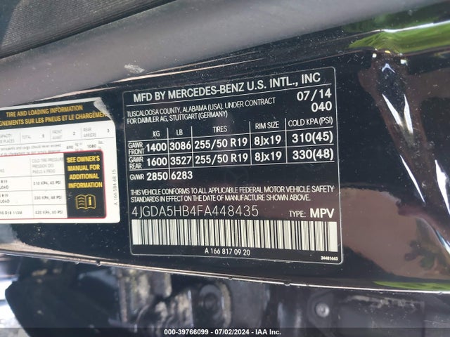 Mercedes-Benz Ml 350 4matic 2015 4JGDA5HB4FA448435 Image 9