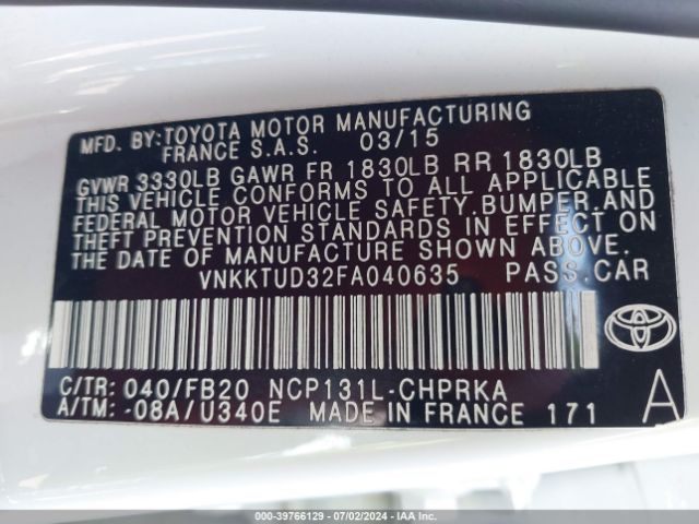 VNKKTUD32FA040635 Toyota YARIS LE