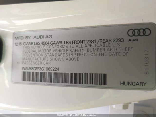 WAUB8GFF3G1069224 Audi A3 2.0t Premium