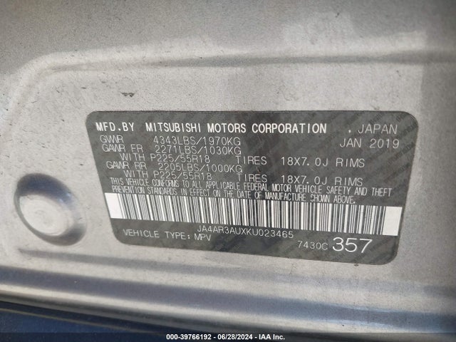 JA4AR3AUXKU023465 Mitsubishi Outlander Sport 2.0 Le