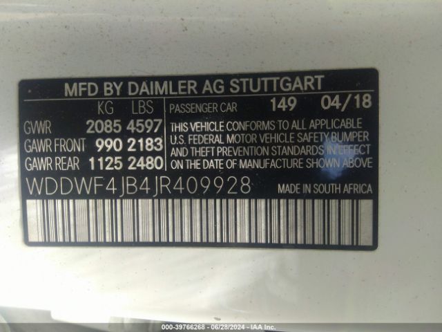 WDDWF4JB4JR409928 Mercedes-Benz C 300