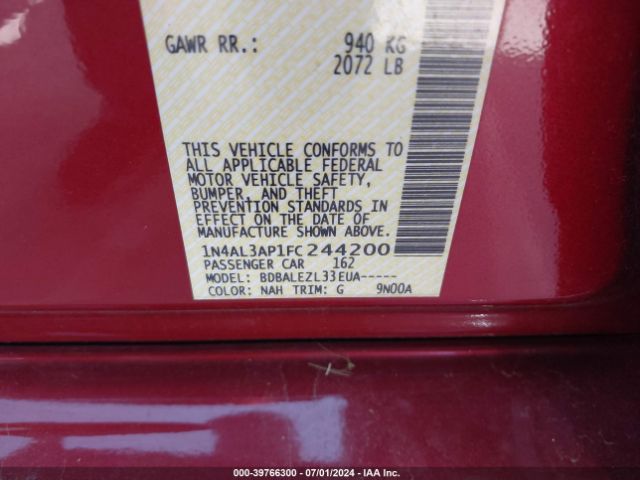 1N4AL3AP1FC244200 Nissan Altima 2.5/2.5 S/2.5 Sl/2.5 Sv