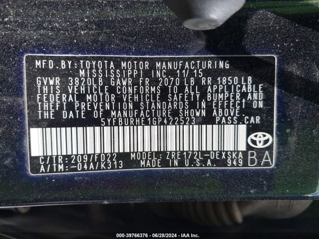 Toyota Corolla S Plus 2016 5YFBURHE1GP422523 Image 9