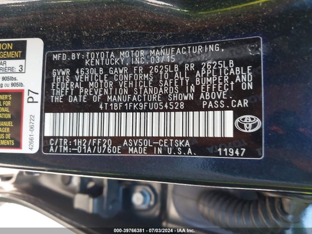 Toyota CAMRY SE 2015 4T1BF1FK9FU054528 Image 9