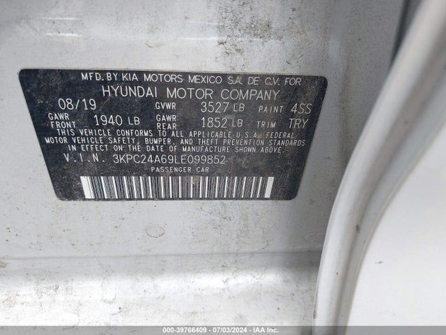Hyundai ACCENT SE 2020 3KPC24A69LE099852 Image 9