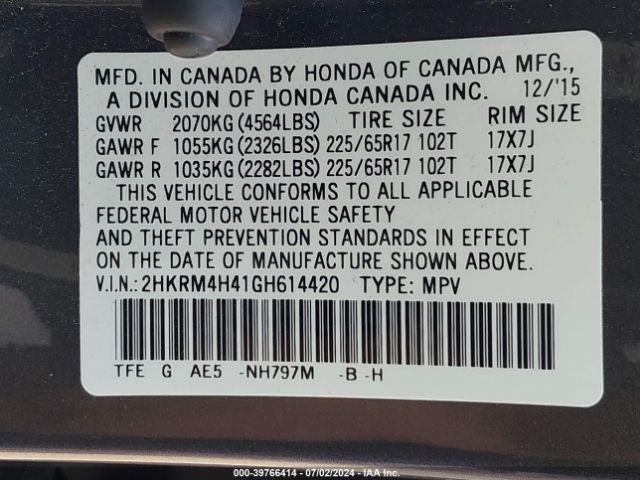 2HKRM4H41GH614420 Honda CR-V SE
