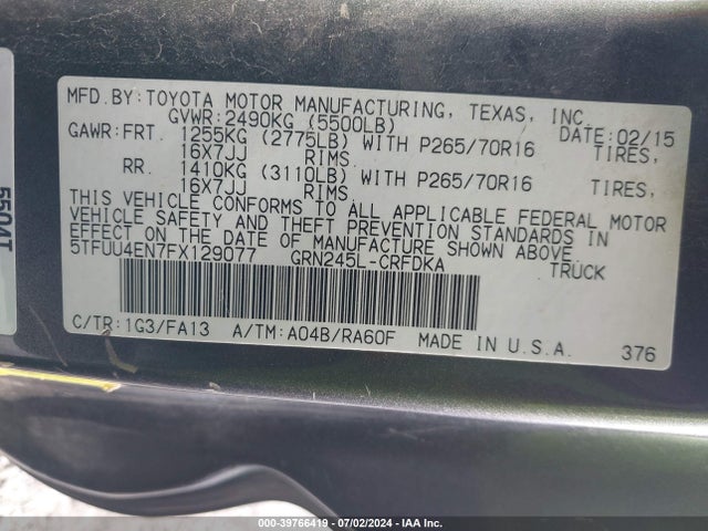 Toyota Tacoma Base V6 2015 5TFUU4EN7FX129077 Image 9