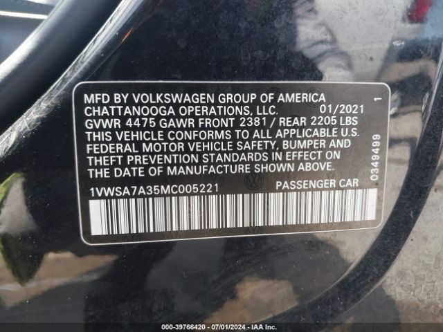 1VWSA7A35MC005221 Volkswagen Passat 2.0t Se