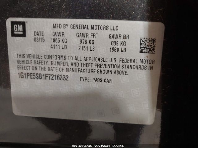 1G1PE5SB1F7216332 Chevrolet Cruze 2lt Auto