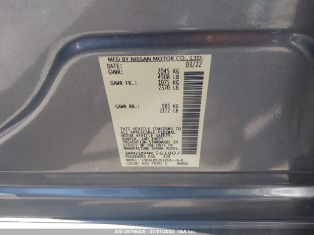 1N4AZ1BV4NC561807 Nissan Leaf S 40 Kwh