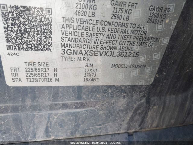 3GNAXSEVXJL361215 Chevrolet EQUINOX LT