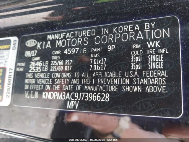 KNDPM3AC9J7396628 KIA Sportage Lx