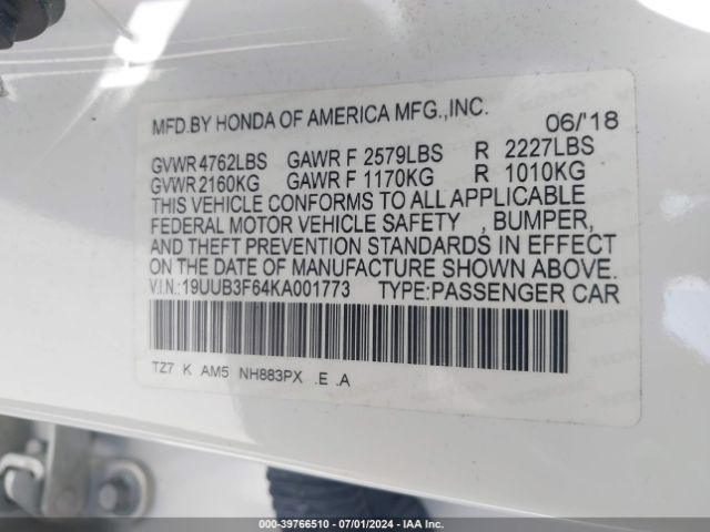 19UUB3F64KA001773 Acura Tlx Tech   A-spec Pkgs