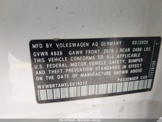 WVWBR7ANXLE015212 Volkswagen Arteon 2.0t Se
