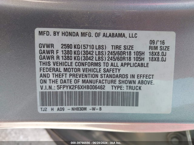 Honda Ridgeline Rtl-t 2017 5FPYK2F6XHB006462 Image 9
