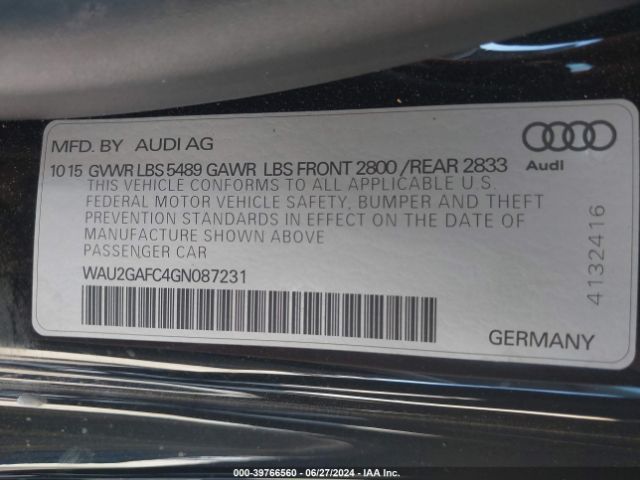 WAU2GAFC4GN087231 Audi A7 3.0t Premium Plus