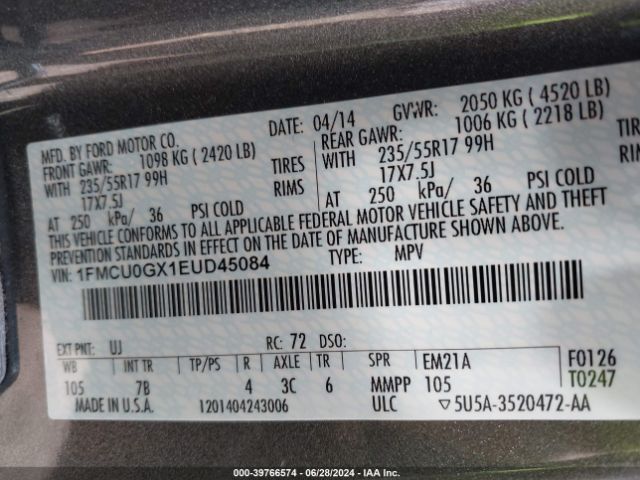 1FMCU0GX1EUD45084 Ford ESCAPE SE