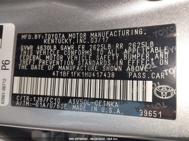 Toyota CAMRY LE 2017 4T1BF1FK1HU417438 Image 9