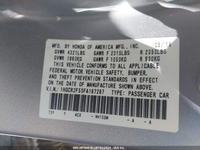1HGCR2F55FA187287 Honda Accord Sport