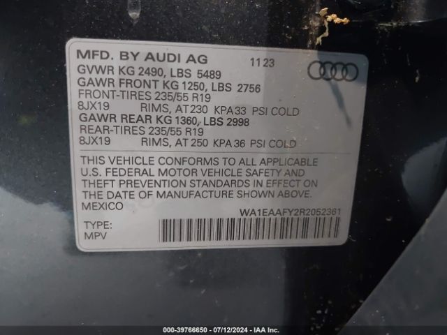 WA1EAAFY2R2052361 Audi Q5 Premium Plus 45 Tfsi S Line Quattro