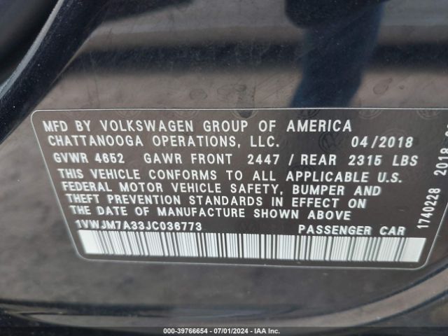 1VWJM7A33JC036773 Volkswagen Passat 3.6l V6 Gt