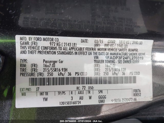 Ford FOCUS SE 2015 1FADP3F24FL270319 Image 9