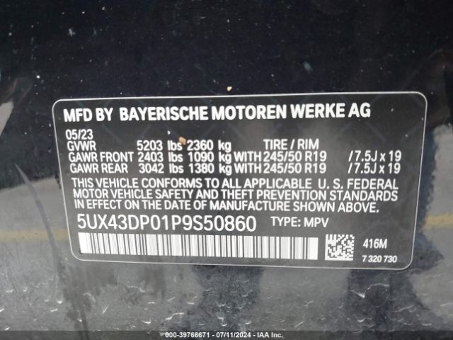 5UX43DP01P9S50860 BMW X3 Sdrive30i
