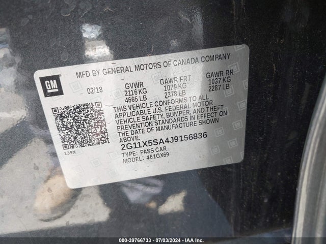 Chevrolet Impala 1fl 2018 2G11X5SA4J9156836 Image 9