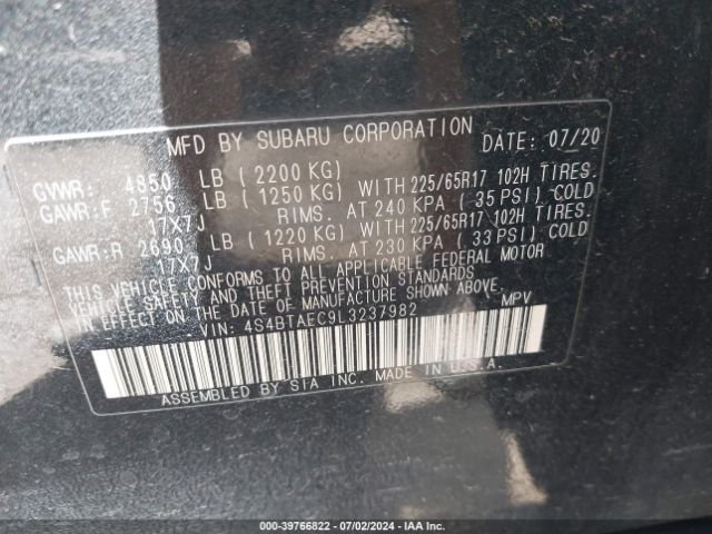 4S4BTAEC9L3237982 Subaru Outback Premium