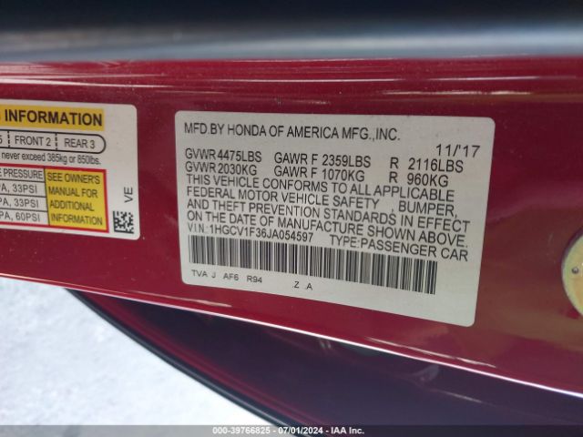 1HGCV1F36JA054597 Honda Accord Sport